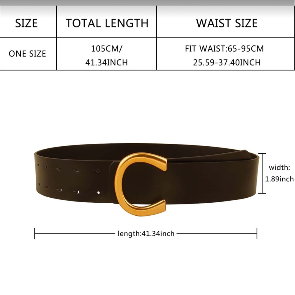 Elegant Vegan Leather Black and Gold  Wide Women's Minimalist Belt - Picture 7 of 9